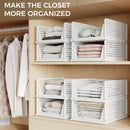 8 Pack Closet Organizers and Storage Plastic Stackable Storage Bins, Foldable Drawer Shelf Storage Container for Wardrobe Kitchen Bathroom Dorm White